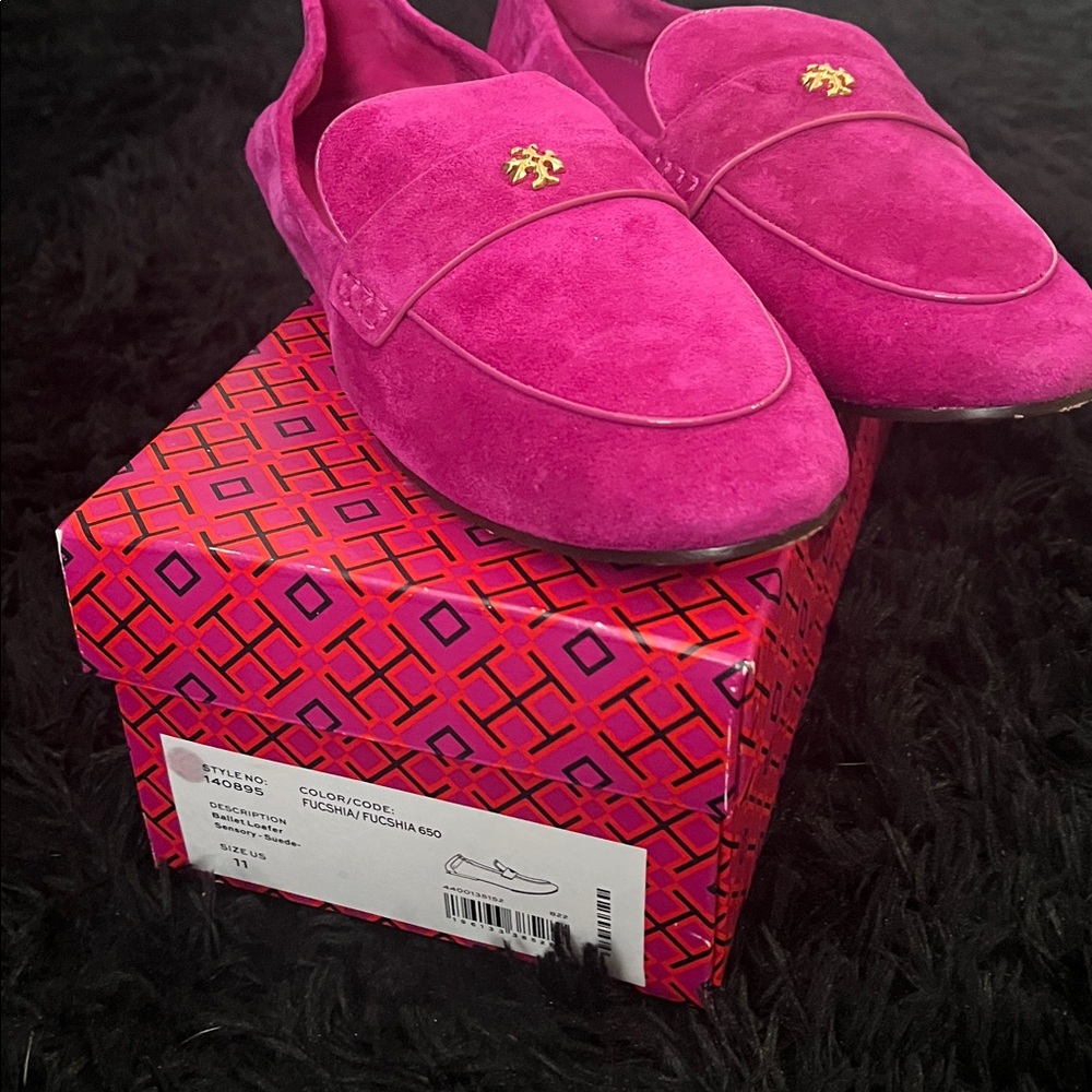 Tory Burch Fuchsia Suede Ballet Loafers